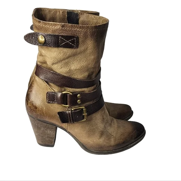 Martina Buraro Italy Leather Ankle Boots Harness Distressed Fleece Lined Heel - Picture 2 of 7